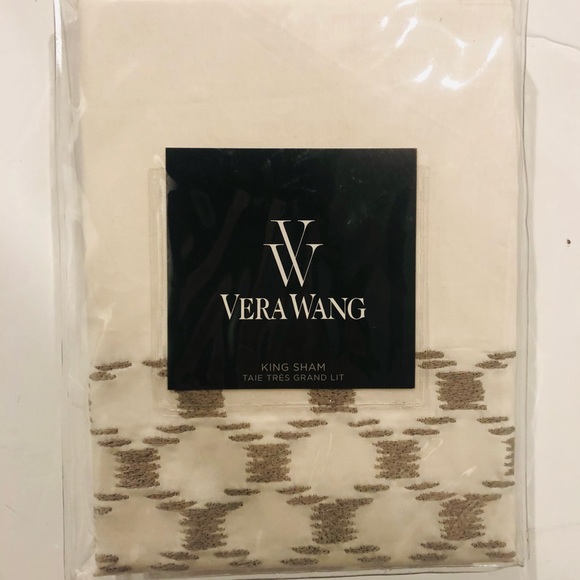 VERA WANG Embroidered Lattice King Sham Ivory & Taupe - Picture 4 of 9